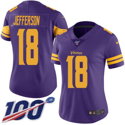 Nike Minnesota Vikings #18 Justin Jefferson Purple Women's Stitched NFL Limited Rush 100th Season Jersey