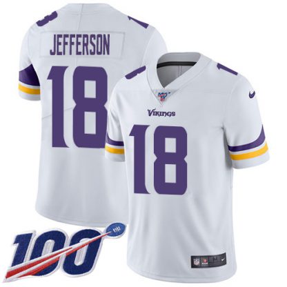 Nike Minnesota Vikings #18 Justin Jefferson White Youth Stitched NFL 100th Season Vapor Untouchable Limited Jersey