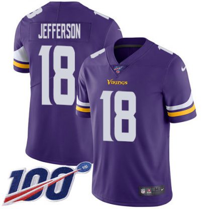 Nike Minnesota Vikings #18 Justin Jefferson Purple Team Color Men's Stitched NFL 100th Season Vapor Untouchable Limited Jersey