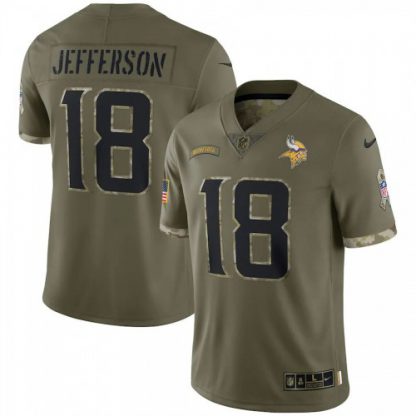 Minnesota Minnesota Vikings #18 Justin Jefferson Nike Men's 2022 Salute To Service Limited Jersey - Olive