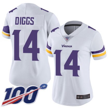 Nike Minnesota Vikings #14 Stefon Diggs White Women's Stitched NFL 100th Season Vapor Limited Jersey