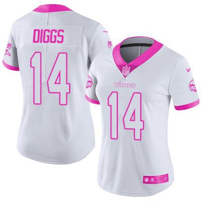 Nike Minnesota Vikings #14 Stefon Diggs White/Pink Women's Stitched NFL Limited Rush Fashion Jersey