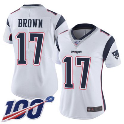 Nike New England Patriots #17 Antonio Brown White Women's Stitched NFL 100th Season Vapor Limited Jersey