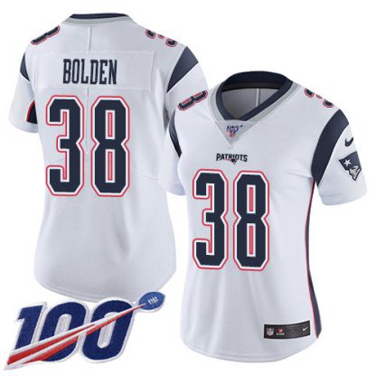Nike New England Patriots #38 Brandon Bolden White Women's Stitched NFL 100th Season Vapor Limited Jersey