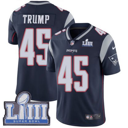 Nike New England Patriots #45 Donald Trump Navy Blue Team Color Super Bowl LIII Bound Men's Stitched NFL Vapor Untouchable Limited Jersey