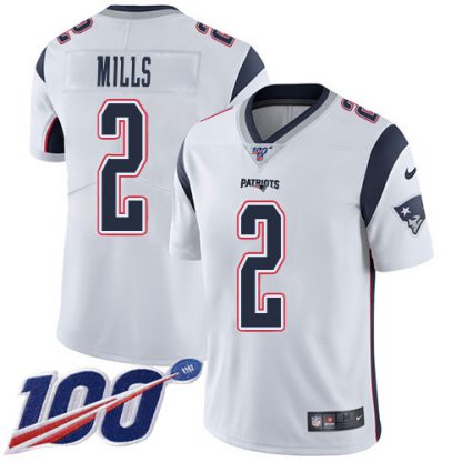Nike New England Patriots #2 Jalen Mills White Men's Stitched NFL 100th Season Vapor Limited Jersey