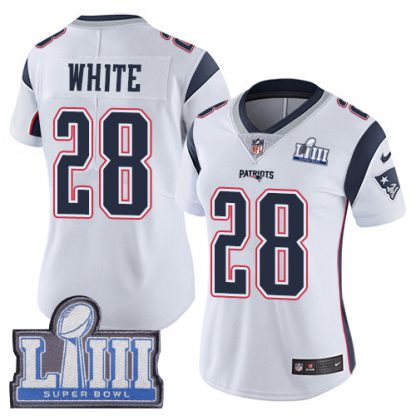 Nike New England Patriots #28 James White White Super Bowl LIII Bound Women's Stitched NFL Vapor Untouchable Limited Jersey