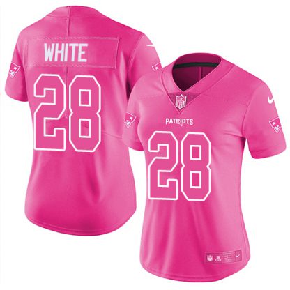Nike New England Patriots #28 James White Pink Women's Stitched NFL Limited Rush Fashion Jersey