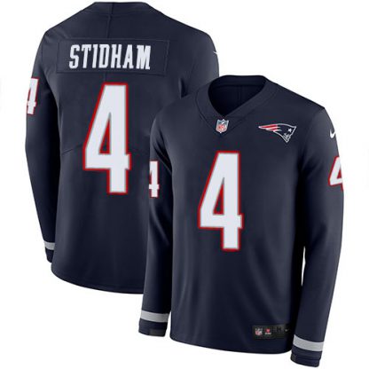 Nike New England Patriots #4 Jarrett Stidham Navy Blue Team Color Men's Stitched NFL Limited Therma Long Sleeve Jersey