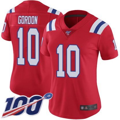 Nike New England Patriots #10 Josh Gordon Red Alternate Women's Stitched NFL 100th Season Vapor Limited Jersey