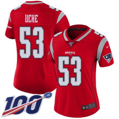 Nike New England Patriots #53 Josh Uche Red Women's Stitched NFL Limited Inverted Legend 100th Season Jersey