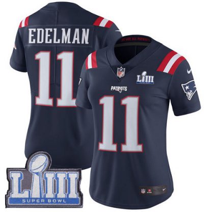 Nike New England Patriots #11 Julian Edelman Navy Blue Super Bowl LIII Bound Women's Stitched NFL Limited Rush Jersey