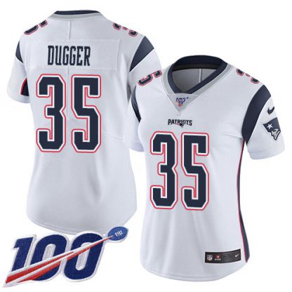 Nike New England Patriots #35 Kyle Dugger White Women's Stitched NFL 100th Season Vapor Untouchable Limited Jersey