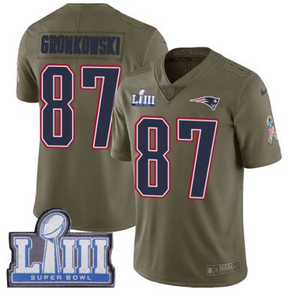 Nike New England Patriots #87 Rob Gronkowski Olive Super Bowl LIII Bound Men's Stitched NFL Limited 2017 Salute To Service Jersey