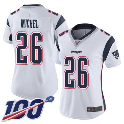 Nike New England Patriots #26 Sony Michel White Women's Stitched NFL 100th Season Vapor Limited Jersey