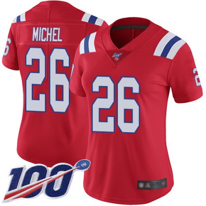 Nike New England Patriots #26 Sony Michel Red Alternate Women's Stitched NFL 100th Season Vapor Limited Jersey