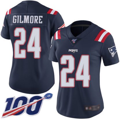 Nike New England Patriots #24 Stephon Gilmore Navy Blue Women's Stitched NFL Limited Rush 100th Season Jersey