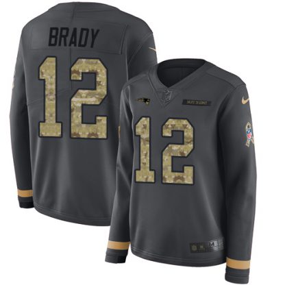 Nike New England Patriots #12 Tom Brady Anthracite Salute to Service Women's Stitched NFL Limited Therma Long Sleeve Jersey