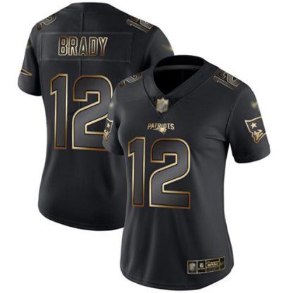 Nike New England Patriots #12 Tom Brady Black/Gold Women's Stitched NFL Vapor Untouchable Limited Jersey