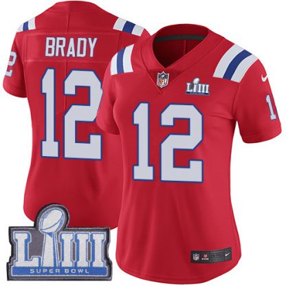 Nike New England Patriots #12 Tom Brady Red Alternate Super Bowl LIII Bound Women's Stitched NFL Vapor Untouchable Limited Jersey