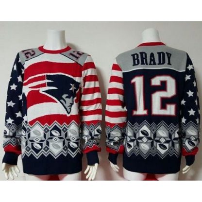 Nike New England Patriots #12 Tom Brady Red/Navy Blue Men's Ugly Sweater