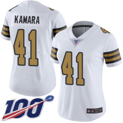 Nike New Orleans Saints #41 Alvin Kamara White Women's Stitched NFL Limited Rush 100th Season Jersey