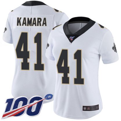 Nike New Orleans Saints #41 Alvin Kamara White Women's Stitched NFL 100th Season Vapor Limited Jersey
