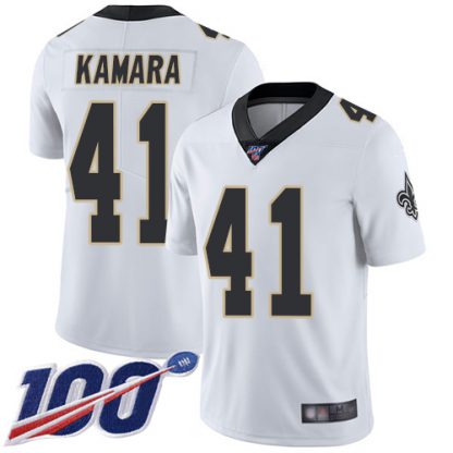 Nike New Orleans Saints #41 Alvin Kamara White Men's Stitched NFL 100th Season Vapor Limited Jersey
