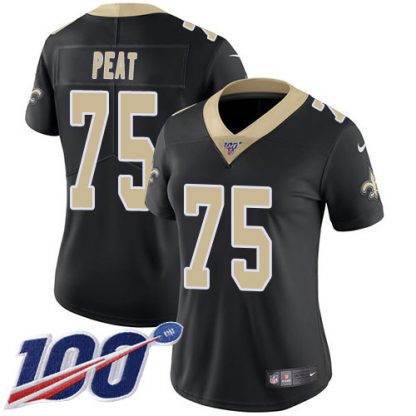 Nike New Orleans Saints #75 Andrus Peat Black Team Color Women's Stitched NFL 100th Season Vapor Untouchable Limited Jersey