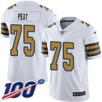 Nike New Orleans Saints #75 Andrus Peat White Men's Stitched NFL Limited Rush 100th Season Jersey