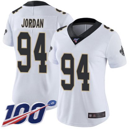 Nike New Orleans Saints #94 Cameron Jordan White Women's Stitched NFL 100th Season Vapor Limited Jersey