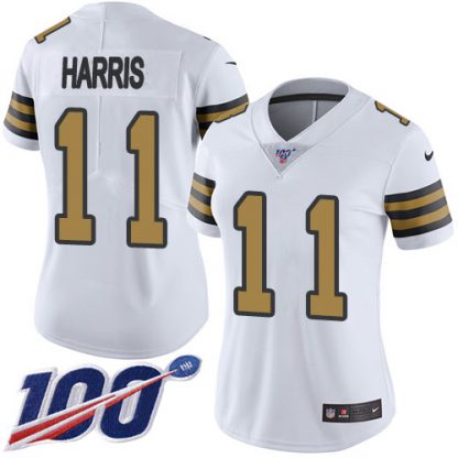 Nike New Orleans Saints #11 Deonte Harris White Women's Stitched NFL Limited Rush 100th Season Jersey