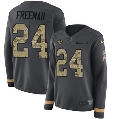 Nike New Orleans Saints #24 Devonta Freeman Anthracite Salute to Service Women's Stitched NFL Limited Therma Long Sleeve Jersey
