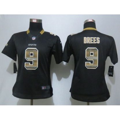 Nike New Orleans Saints #9 Drew Brees Black Team Color Women's Stitched NFL Elite Strobe Jersey