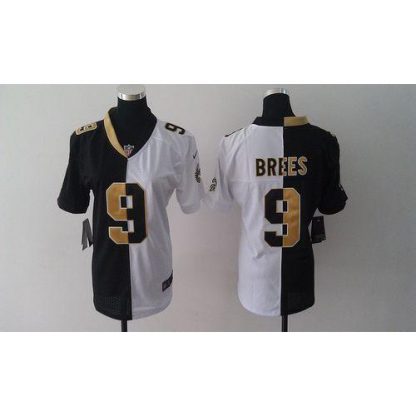 Nike New Orleans Saints #9 Drew Brees Black/White Women's Stitched NFL Elite Split Jersey