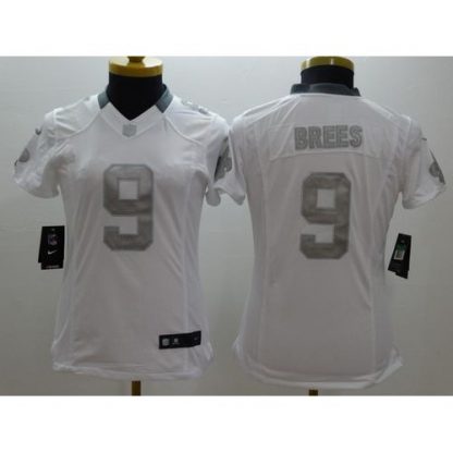 Nike New Orleans Saints #9 Drew Brees White Women's Stitched NFL Limited Platinum Jersey