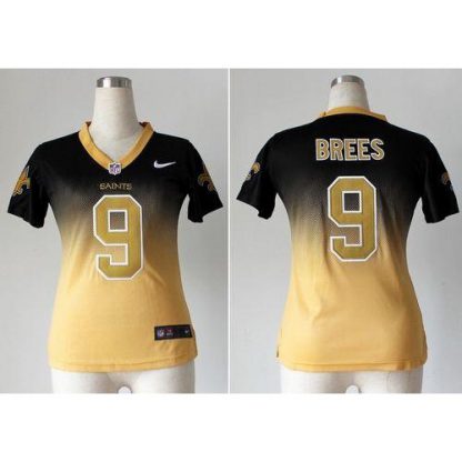 Nike New Orleans Saints #9 Drew Brees Black/Gold Women's Stitched NFL Elite Fadeaway Fashion Jersey