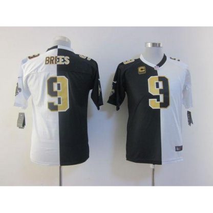 Nike New Orleans Saints #9 Drew Brees Black/White Youth Stitched NFL Elite Split Jersey