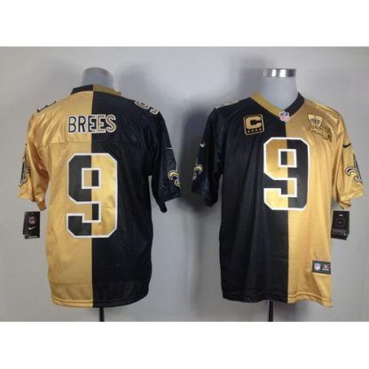 Nike New Orleans Saints #9 Drew Brees Black/Gold Men's Stitched NFL Elite Split Jersey