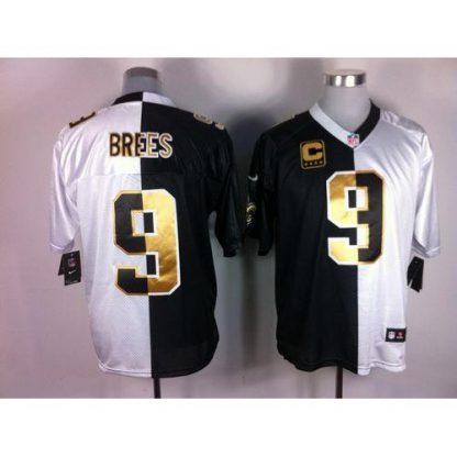 Nike New Orleans Saints #9 Drew Brees White/Black Men's Stitched NFL Elite Split Jersey