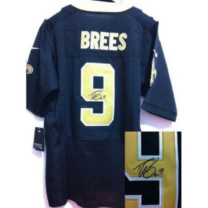 Nike New Orleans Saints #9 Drew Brees Black Team Color Men's Stitched NFL Elite Autographed Jersey