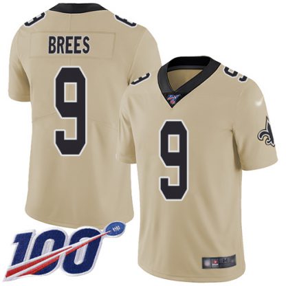 Nike New Orleans Saints #9 Drew Brees Gold Men's Stitched NFL Limited Inverted Legend 100th Season Jersey