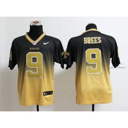 Nike New Orleans Saints #9 Drew Brees Black/Gold Men's Stitched NFL Elite Fadeaway Fashion Jersey