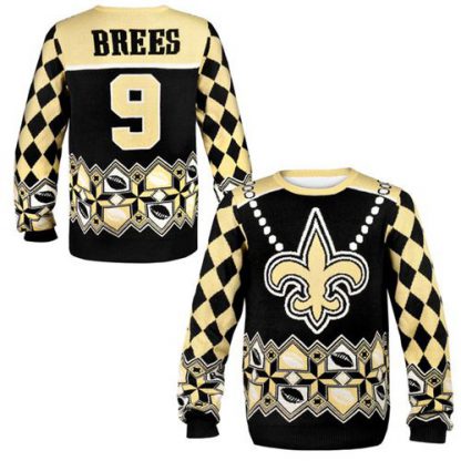 Nike New Orleans Saints #9 Drew Brees Black/Gold Men's Ugly Sweater