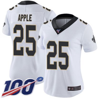 Nike New Orleans Saints #25 Eli Apple White Women's Stitched NFL 100th Season Vapor Limited Jersey