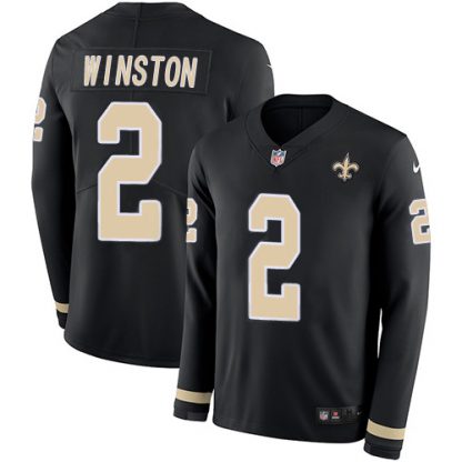 Nike New Orleans Saints #2 Jameis Winston Black Team Color Youth Stitched NFL Limited Therma Long Sleeve Jersey