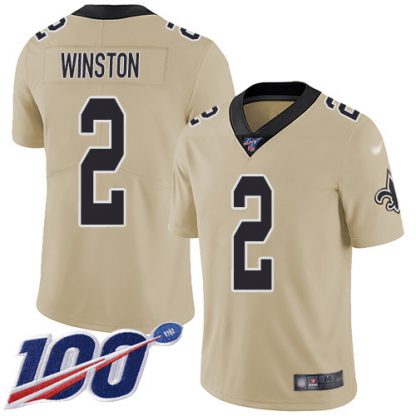 Nike New Orleans Saints #2 Jameis Winston Gold Men's Stitched NFL Limited Inverted Legend 100th Season Jersey