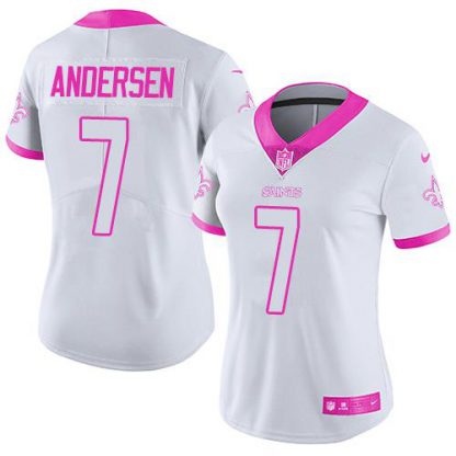 Nike New Orleans Saints #7 Morten Andersen White/Pink Women's Stitched NFL Limited Rush Fashion Jersey