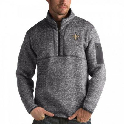 Men's New Orleans New Orleans Saints Charcoal Antigua Fortune Quarter-Zip Pullover Jacket