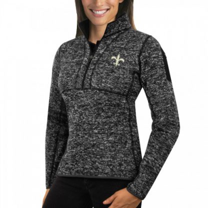 New Orleans New Orleans Saints Antigua Women's Fortune Half-Zip Sweater Heather Black